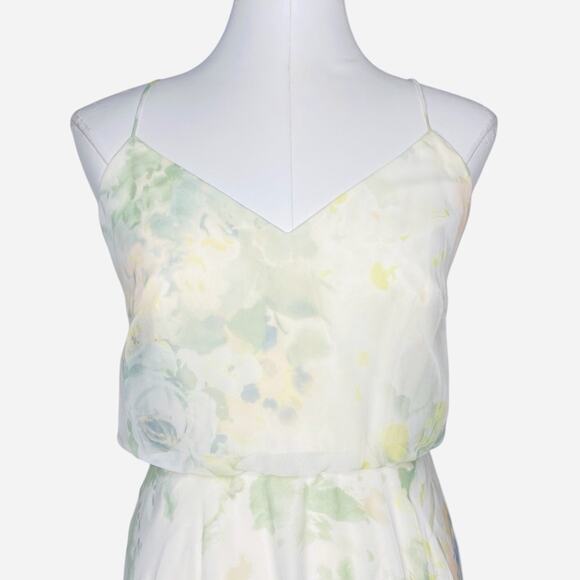 Jenny Yoo Collection Inesse V-neck Chiffon Gown Vintage Floral Ivory Sage Multi - Picture 6 of 10